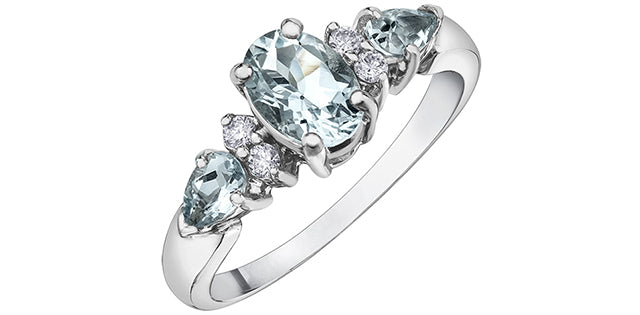 10k White Gold Aquamarine and Diamond Ring