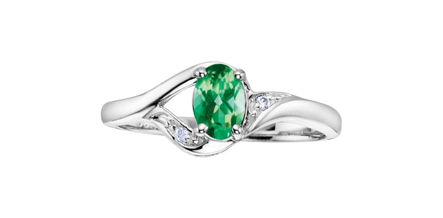 10K White Gold Emerald &amp; Diamond Ring