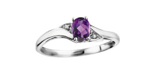10K White Gold Amethyst and Diamonds Ring