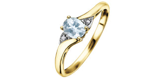 10K Yellow Gold Aquamarine and Diamond Ring