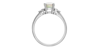 Anillo de oro blanco de 10 quilates con ópalo y diamantes, tamaño 6,5