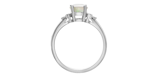 10K White Gold Opal and Diamond Ring, Size 6.5