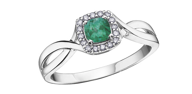 10K White Gold 0.30cttw Genuine Emerald and 0.07cttw Diamond Ring, size 6.5