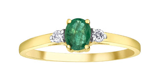 10K Yellow Gold Genuine Emerald & 0.06cttw Diamond Ring