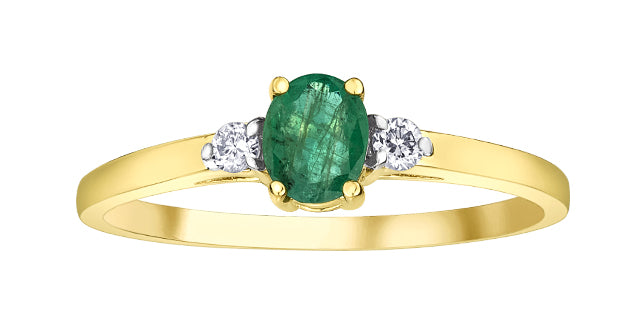 10K Yellow Gold Genuine Emerald &amp; 0.06cttw Diamond Ring