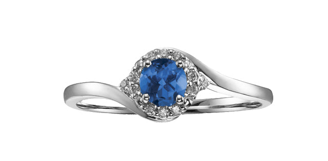 10K White Gold Sapphire &amp; Diamond Ring