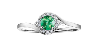 10K White Gold Emerald & Diamond Ring