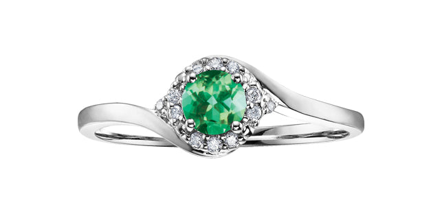 10K White Gold Emerald &amp; Diamond Ring