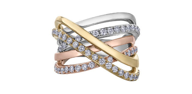 10K Yellow, White and Rose Gold Three Tone Diamond Ring