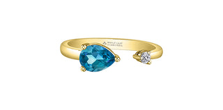 10K Yellow Gold London Blue Topaz and Maple Leaf Diamond Ring