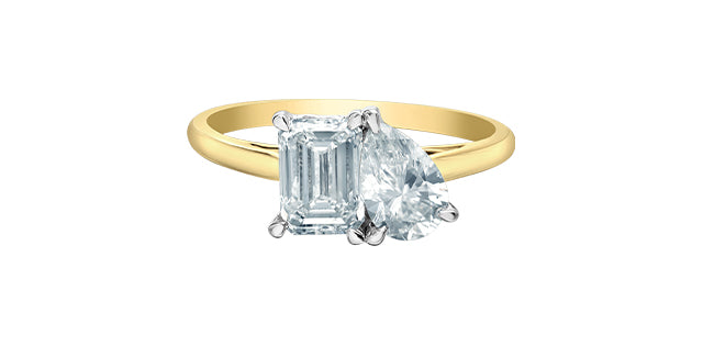 14K Yellow and White Gold 1.02ttw Emerald and Pear cut Lab Grown Diamond Ring