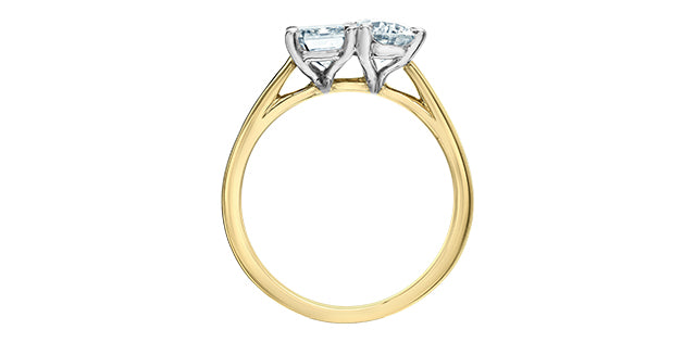 14K Yellow and White Gold 1.02ttw Emerald and Pear cut Lab Grown Diamond Ring