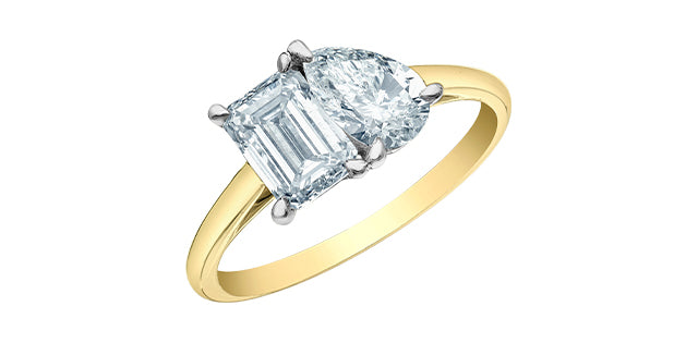 14K Yellow and White Gold 1.02ttw Emerald and Pear cut Lab Grown Diamond Ring
