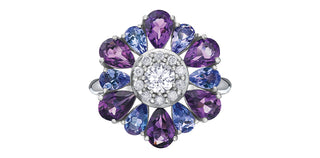 10K White Gold Amethyst, Tanzanite & Diamond Ring