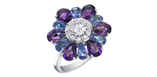 10K White Gold Amethyst, Tanzanite & Diamond Ring