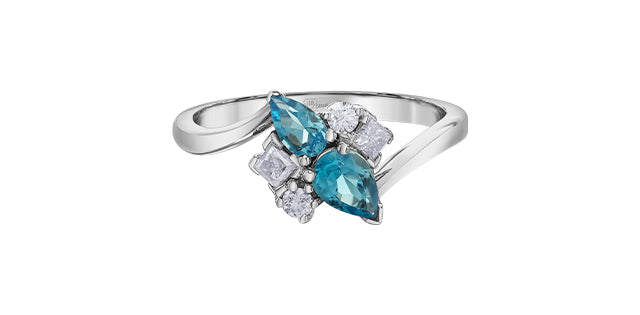 10K White Gold Blue Topaz and 0.25cttw Diamond Ring