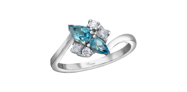 10K White Gold Blue Topaz and 0.25cttw Diamond Ring