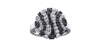 10K White Gold 0.86cttw Diamond & Black Diamond Ring