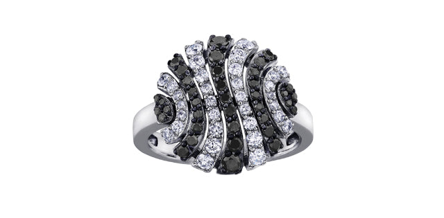 10K White Gold 0.86cttw Diamond &amp; Black Diamond Ring