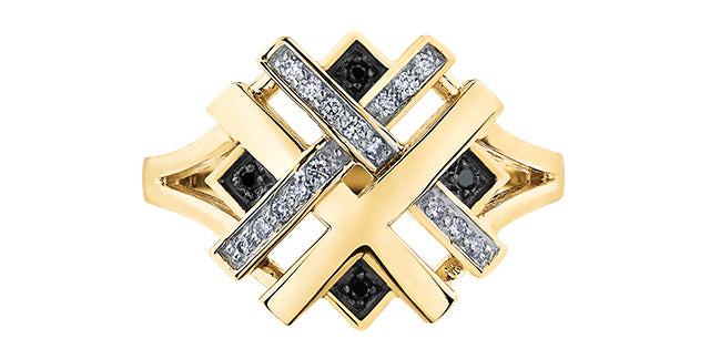 10K Yellow Gold 0.12cttw White &amp; Black Diamond Ring