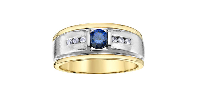 10K Yellow Gold Sapphire and Diamond Gents Ring