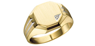 Anillo tipo sello para caballero en oro amarillo de 10 quilates con diamantes de 0,01 quilates, talla 10