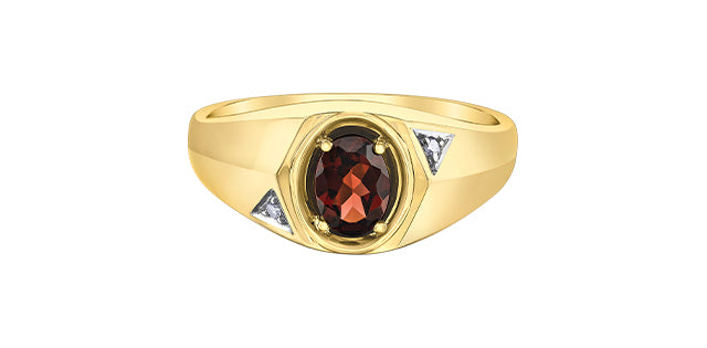 10K Yellow Gold Garnet and Diamond Gents Ring, size 10