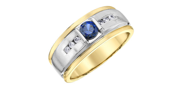 10K Yellow Gold Sapphire and Diamond Gents Ring