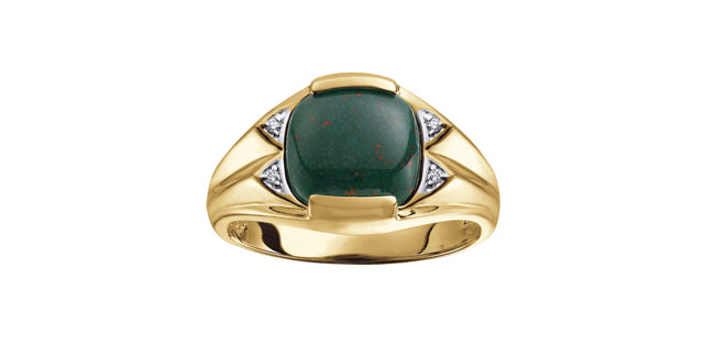 10K Yellow Gold 0.02cttw Diamond and Bloodstone Gents Ring, size 10