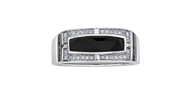 10K White Gold Onyx 0.25cttw White and Black Diamond Ring