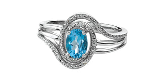 925 Sterling Silver Blue Topaz & Diamond Ring