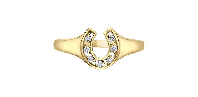 10K Yellow Gold 0.07cttw Diamond Horseshoe Ring