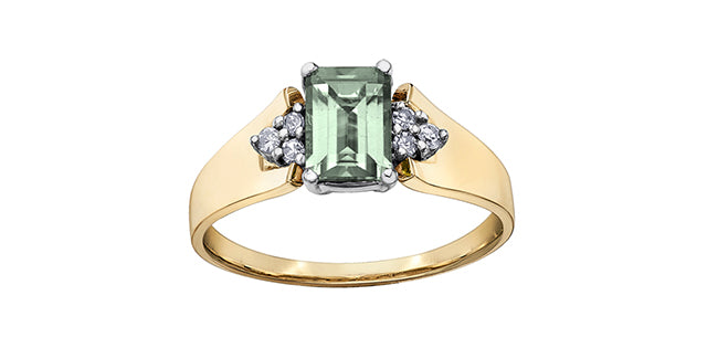 10K Yellow and White Gold Prasiolite / Green Amethyst and Diamond Ring