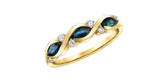 10K Yellow Gold Sapphire and Diamond Ring