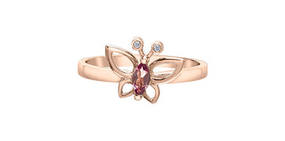 10K Rose Gold Pink Tourmaline and Diamond Butterfly Ring