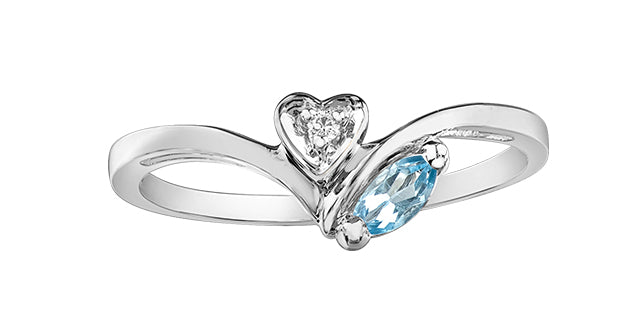 10K White Gold Aquamarine and Diamond Ring