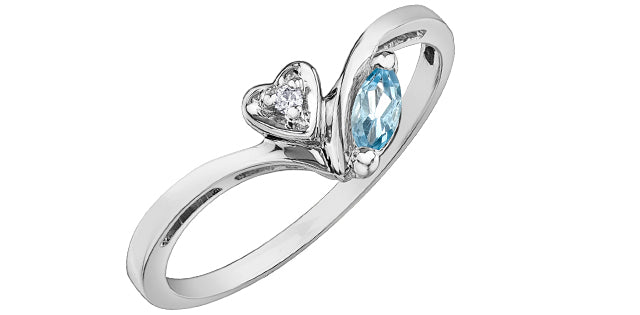 10K White Gold Aquamarine and Diamond Ring