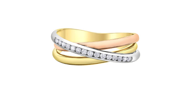 10K Tri Tone Gold 0.15cttw Diamond Ring