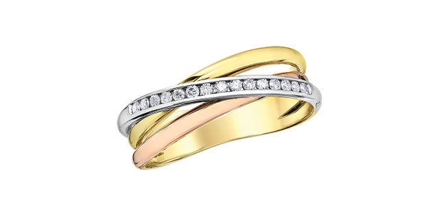 10K Tri Tone Gold 0.15cttw Diamond Ring