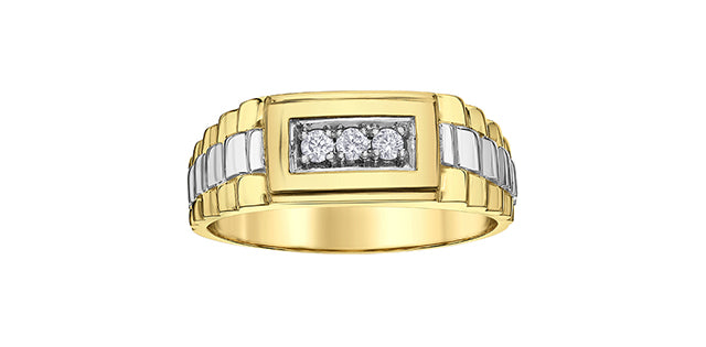 10K Yellow and White Gold Diamond Gents Ring