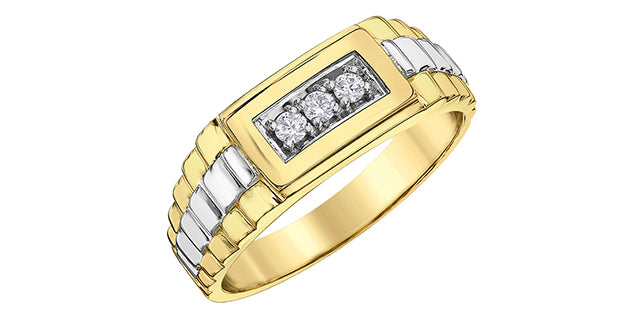 10K Yellow and White Gold Diamond Gents Ring