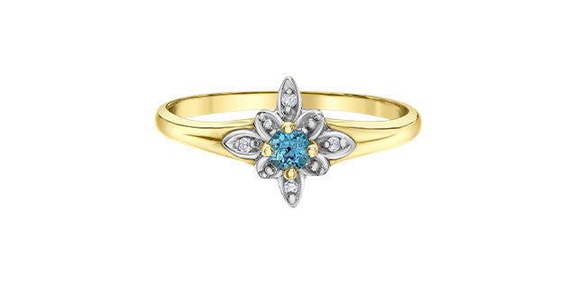 10K Yellow Gold Blue Topaz and Diamond Ring