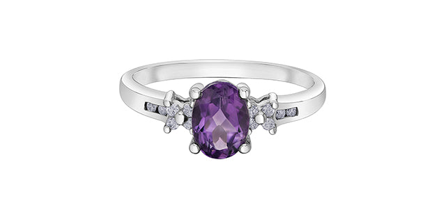 10K White Gold Amethyst and Diamond Ring