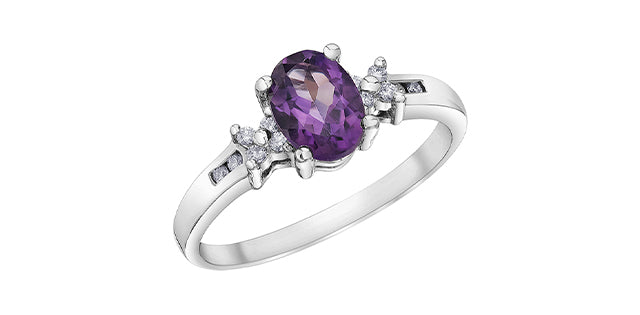 10K White Gold Amethyst and Diamond Ring