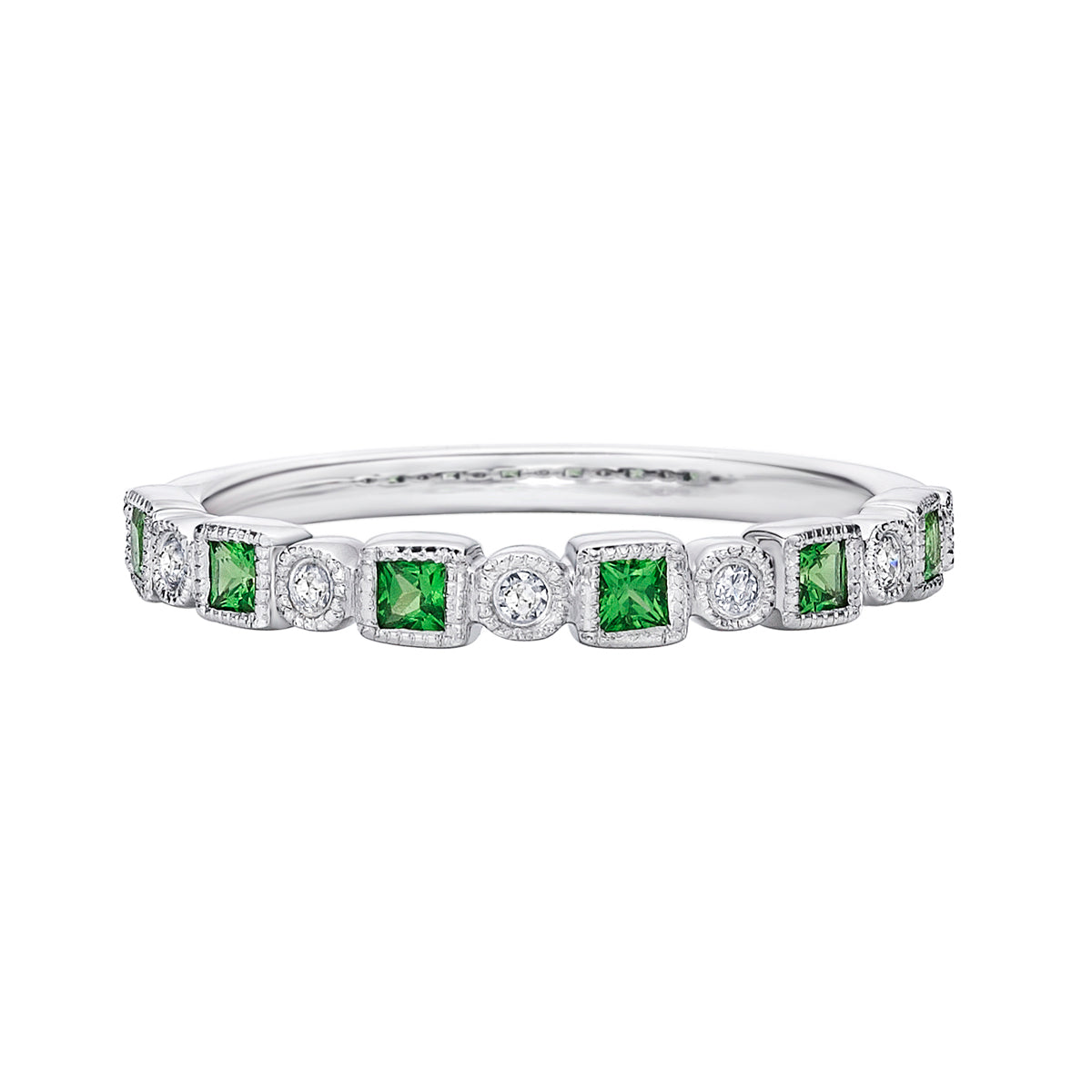 10K White Gold Emerald &amp; diamond band