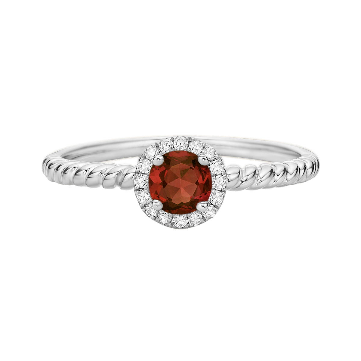 10K White Gold Garnet ring with diamond halo