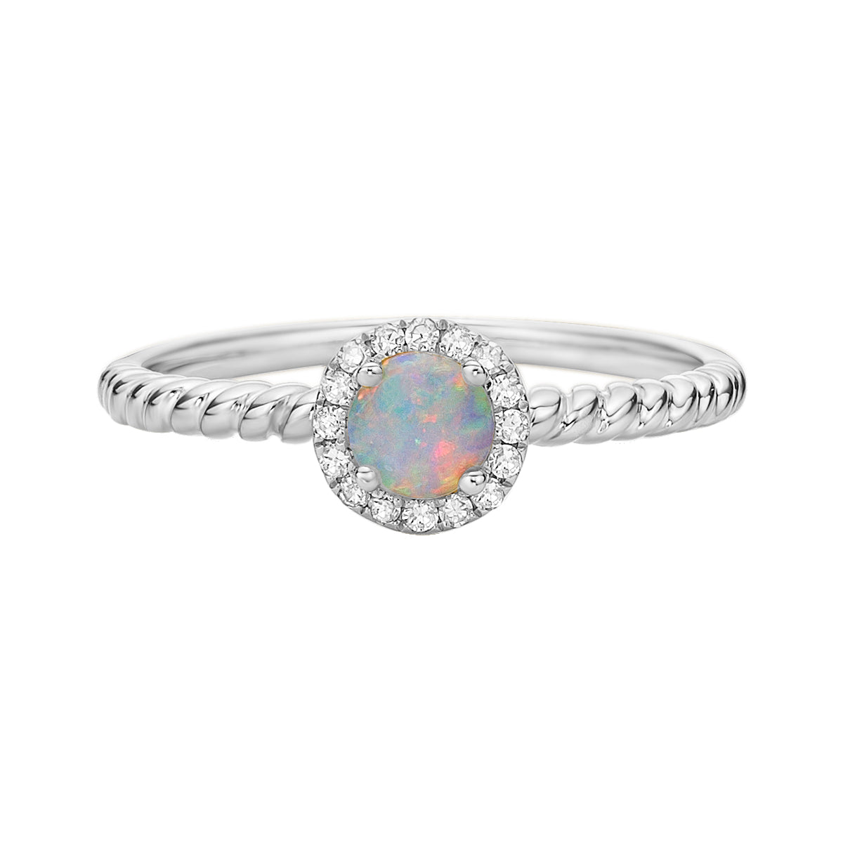 10K White Gold White Opal ring with Diamond Halo