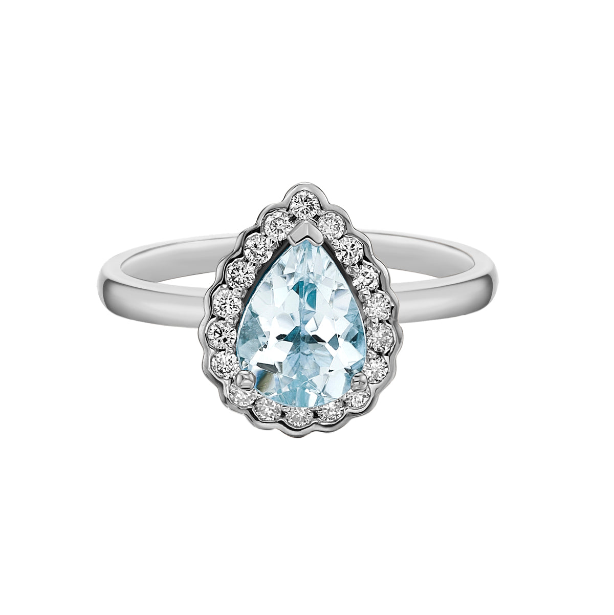 10K White Gold Aquamarine ring with diamond halo