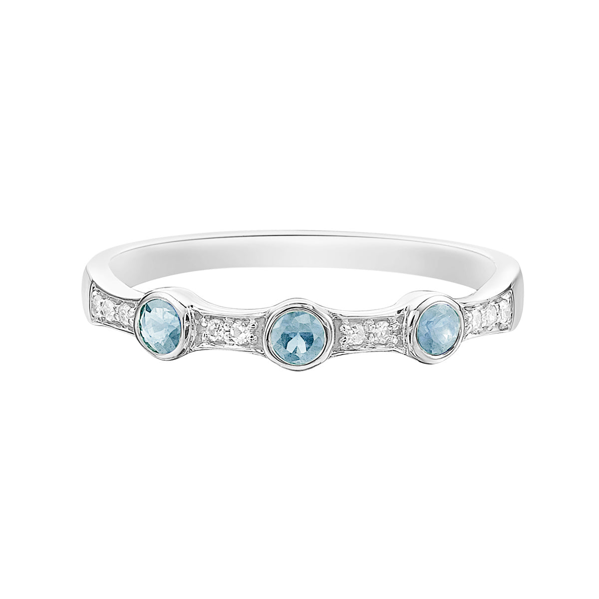 10K White Gold Aquamarine &amp; diamond band