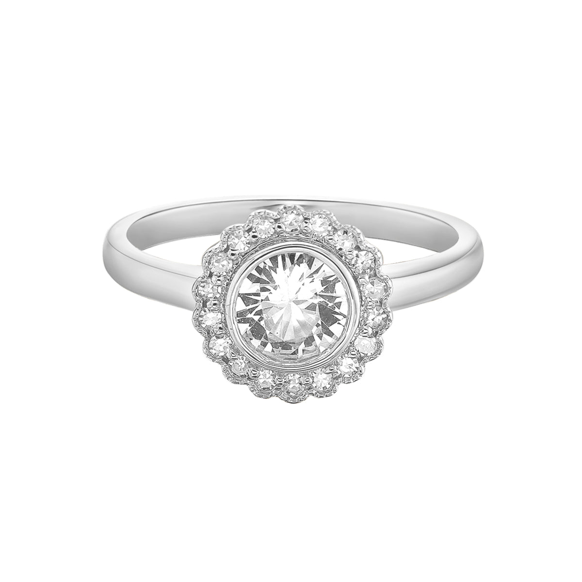 14K White Gold Round White Sapphire Ring